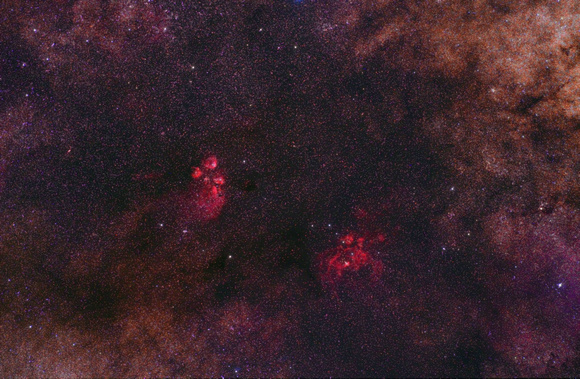 Nebulosas da Pata do Gato e da Gamba/ Cat's Paw and Prawn Nebulae